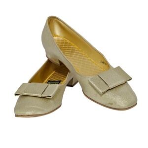 Rare VTG‎ 60s Daniel Green Gold Glitter Slippers Bow Lurex Heels US 7AA Narrow